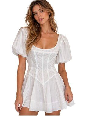 Helsa White Poplin Sculptural Mini Dress NWT - Size S